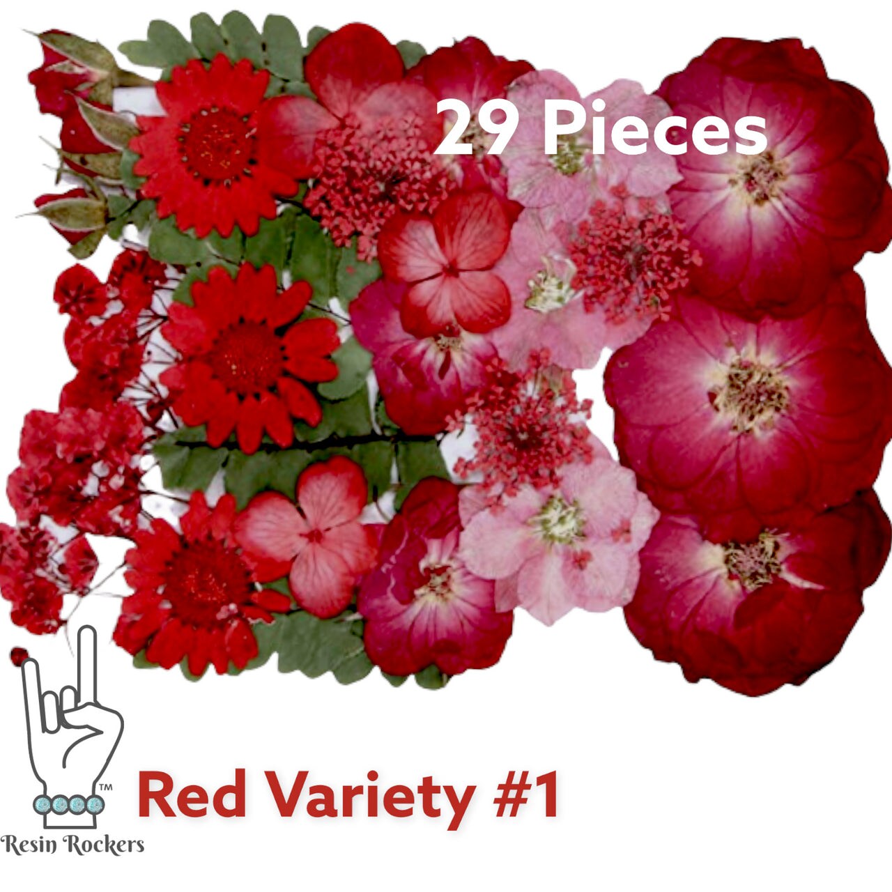 29 Piece Red Variety Dried Pressed Real Natural Flowers For Epoxy & UV Resin Art